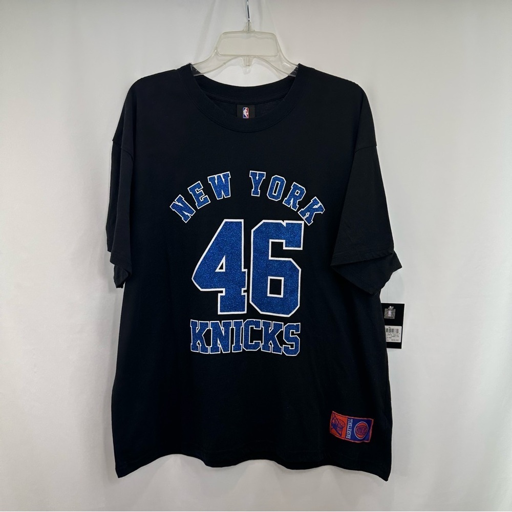 NWT NBA New York Knicks Blue Glitter T-Shirt Size XL Short Sleeve Black Cotton